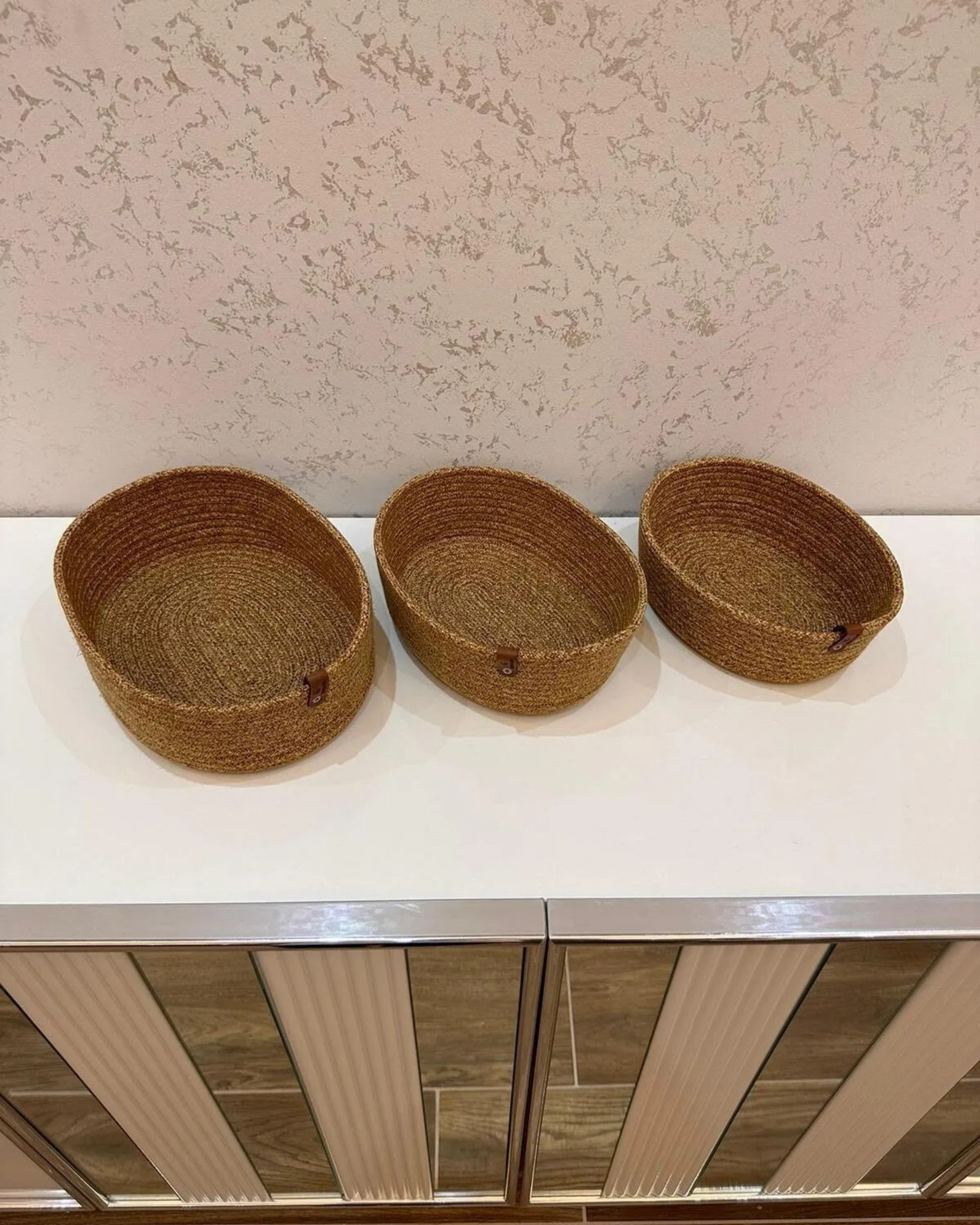 Softopia Home & Living 3'lü Oval Hasır Sepet Saklama & Düzenleme Kabı Organizer