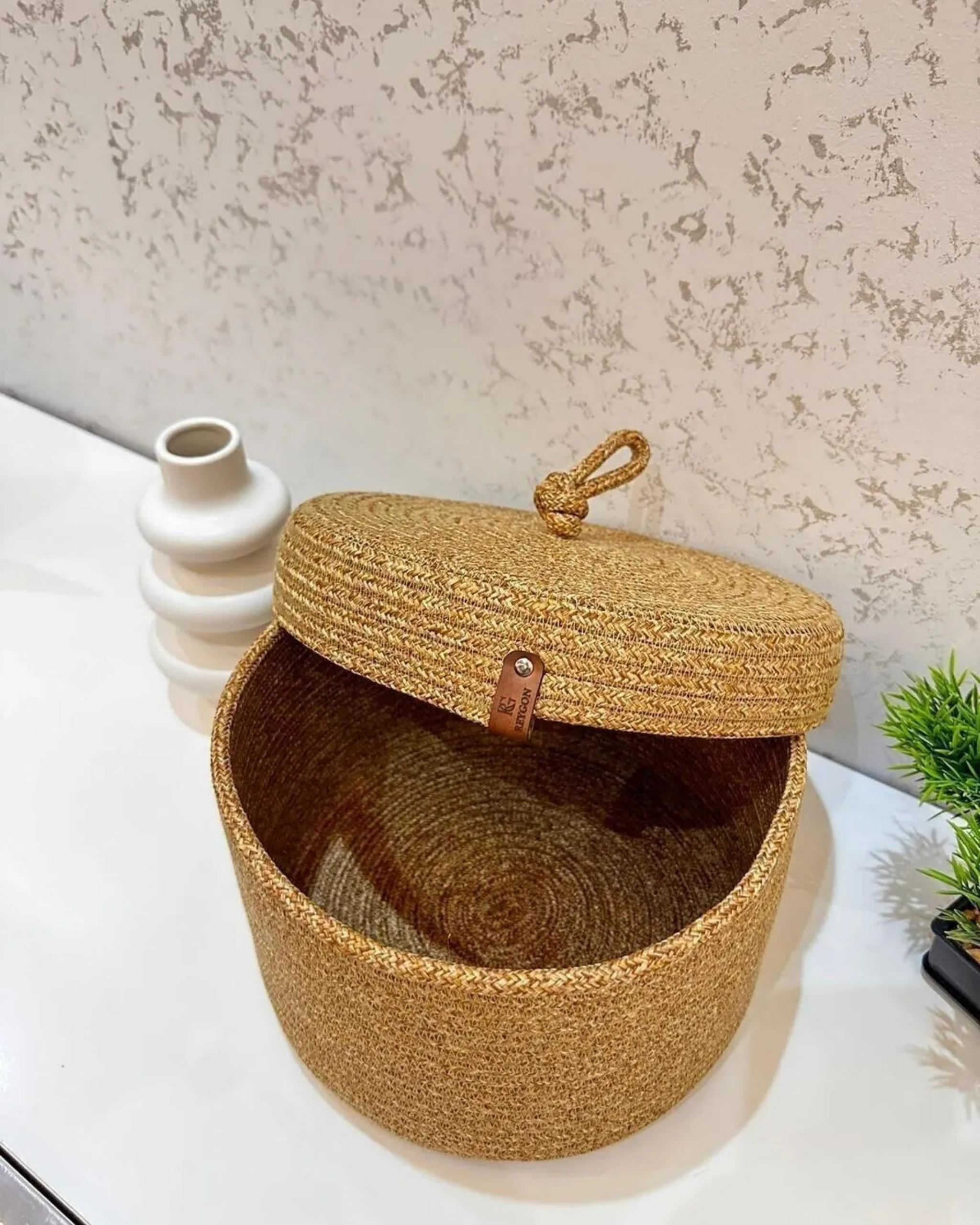 Softopia Home & Living Hasır Kapaklı Sepet Saklama & Düzenleme Kabı Organizer