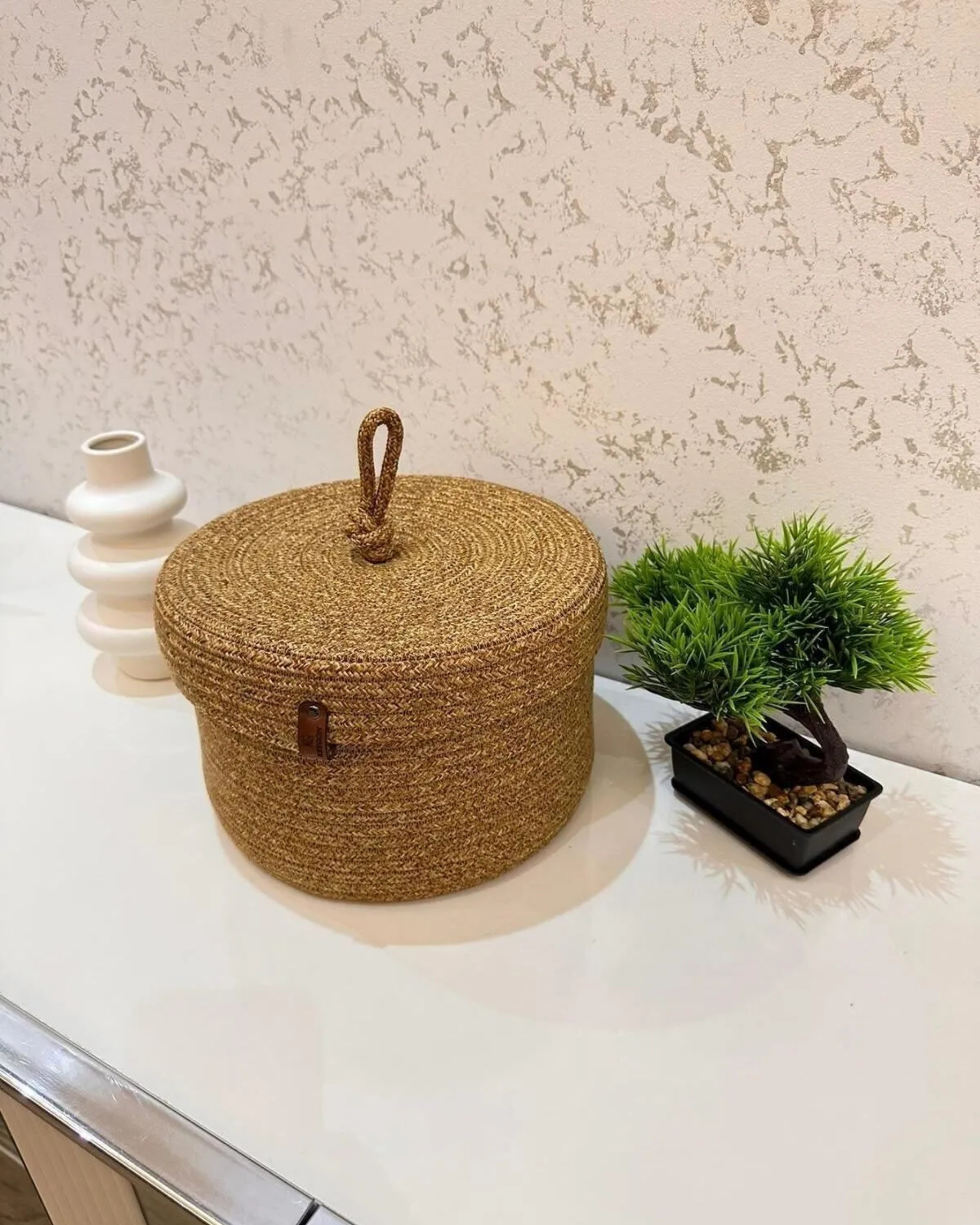 Softopia Home & Living Hasır Kapaklı Sepet Saklama & Düzenleme Kabı Organizer